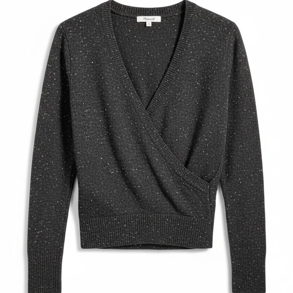 Madewell Grey Speckle Women's XS Wrap Front Wool Blend Sweater Casual Work